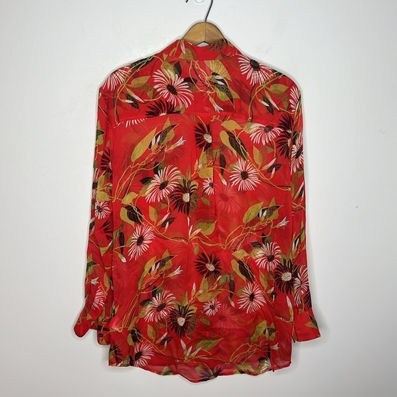 Equipment Femme 100% Silk Sheer Lightweight Blouse Red Floral Print Size M - Picture 6 of 12